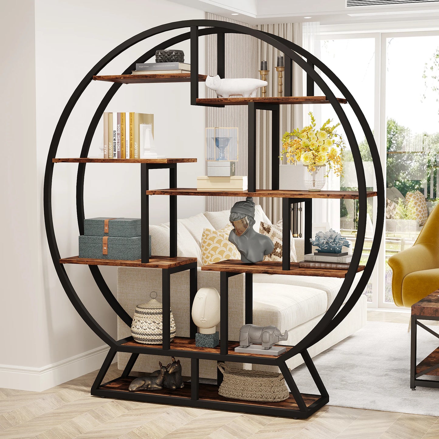 Tribesigns Round Etagere Bookshelf Five Tier Wood Bookcase