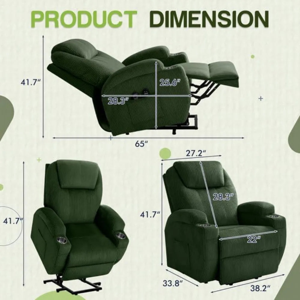 Massage Electric Power Lift Recliner Chair for Seniors with Corduroy