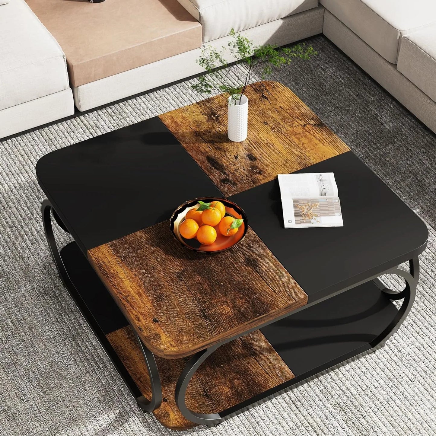 Little Tree Square Coffee Table Two Tier Wood Storage Shelf