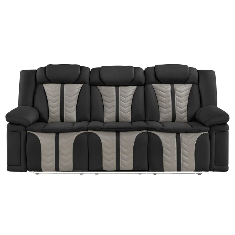 Faux Leather Power Reclining Sofa Set With LED Lights Massage Speaker Console