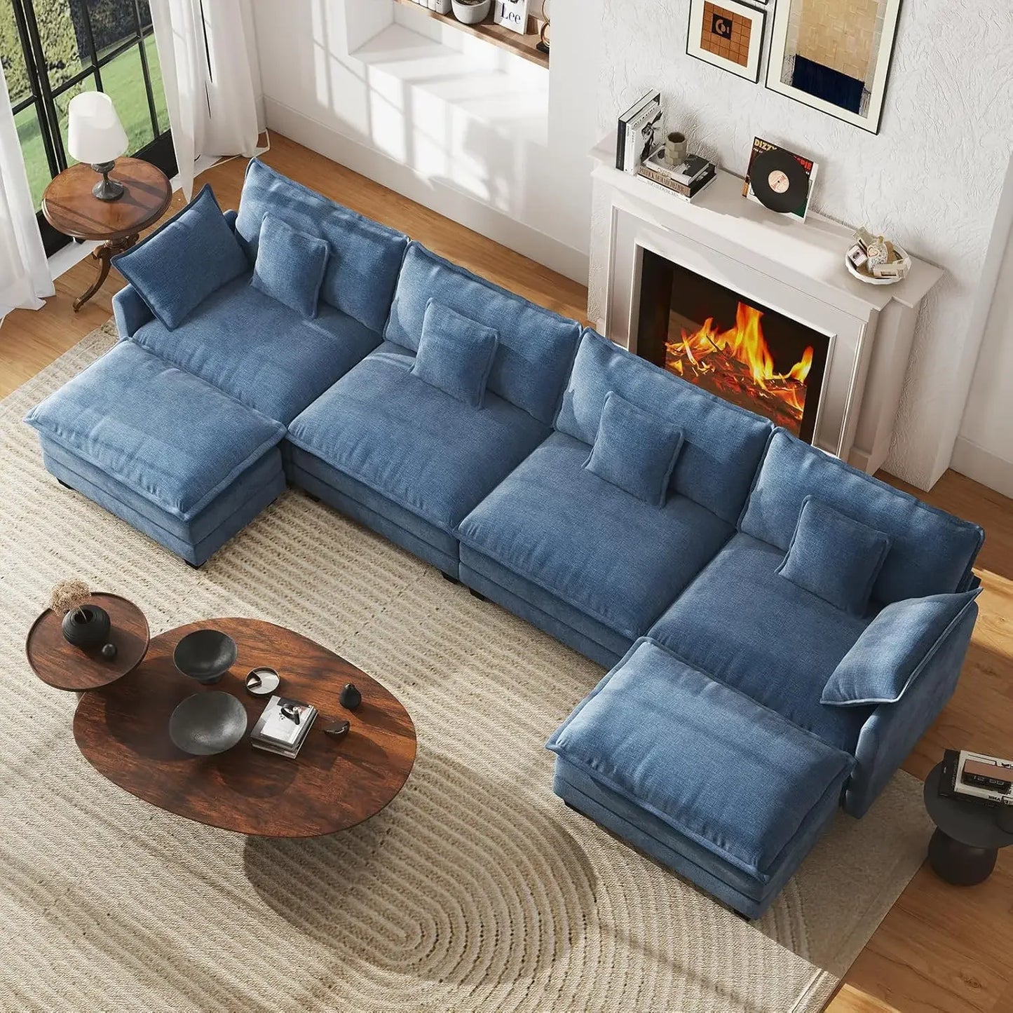 Modular Sectional Sofa U Shaped Chenille Couch Set 4 Seaters