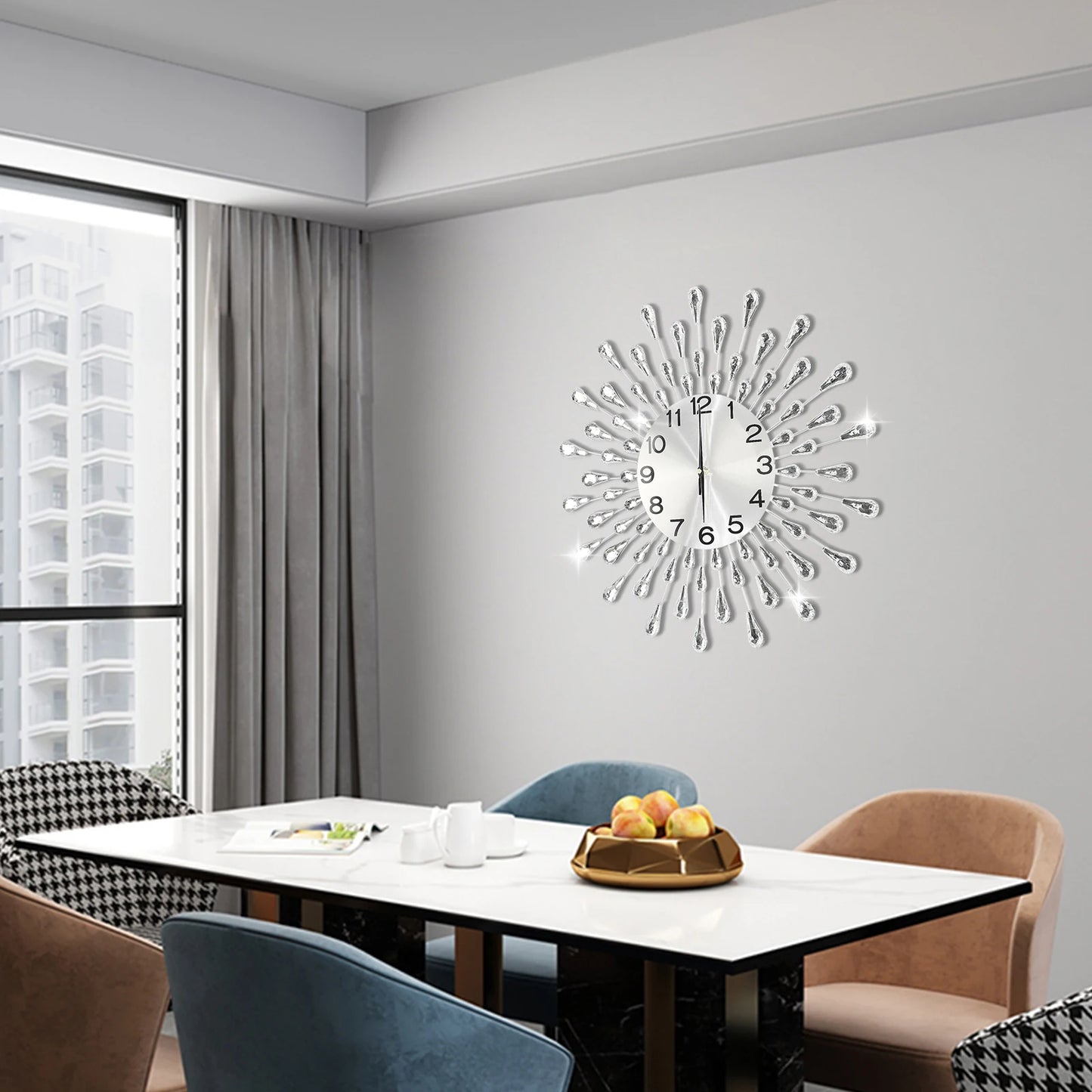 50cm Silver Large Wall Clocks,Iron Round Silent Quartz Wall Clock Battery Powered for Decoration Bedroom Office