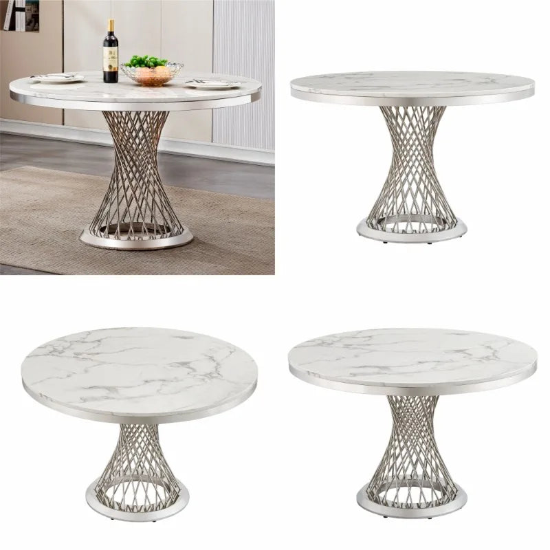 DUTRIEUX Modern Luxury Round Dining Table Stainless Steel Faux Marble