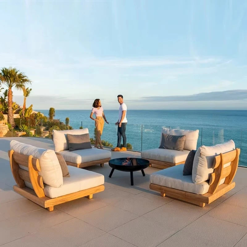 Outdoor Teak Garden Sofa Set Weather Resistant Solid Wood Furniture