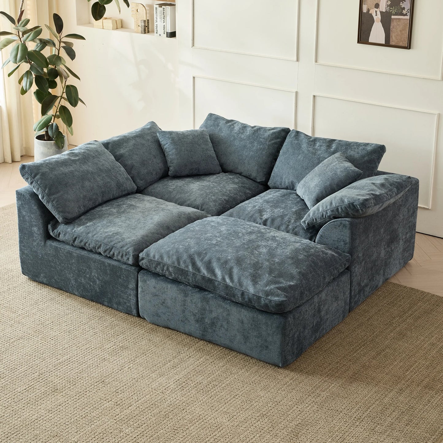 Modern Cloud L Shaped Chenille Sofa Sectional With Configurable SeatingArrangement