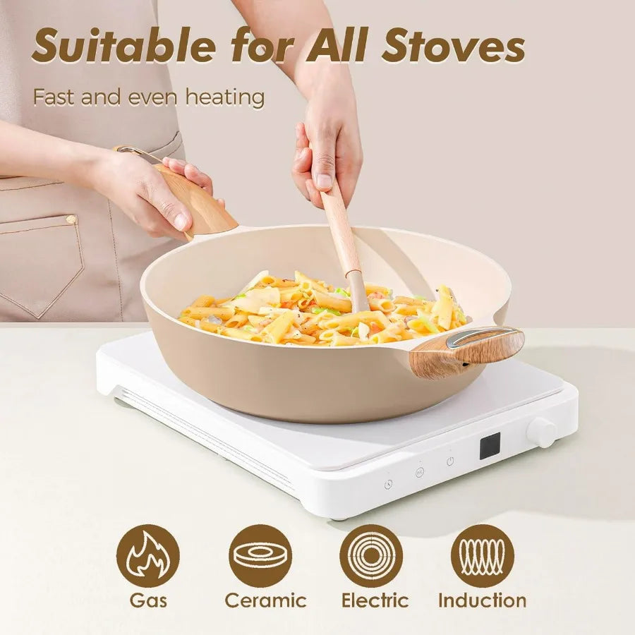 Ceramic Pots And Pans Set Nonstick Induction 14Piece Kitchen Cookware