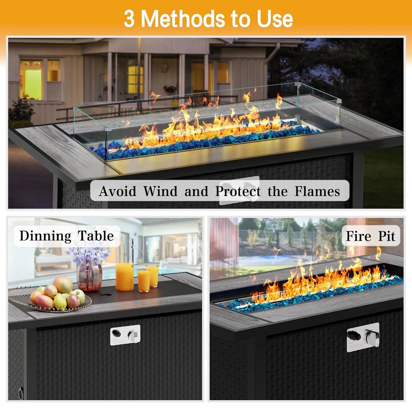 Propane Fire Pit Tabletop 50000 BTU 3 In 1 Firepit