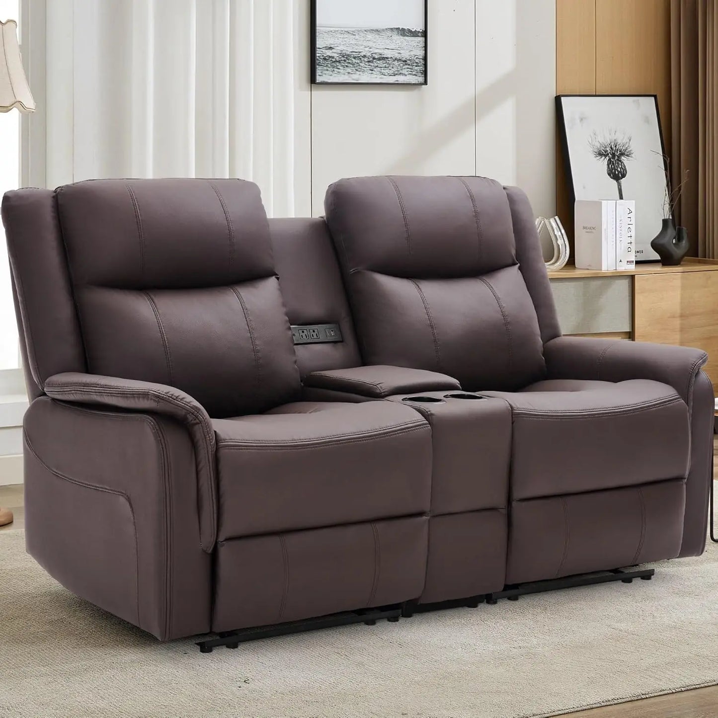 Reclining Loveseat With Console USB Port And Cup Holders 2 Seater Living Room