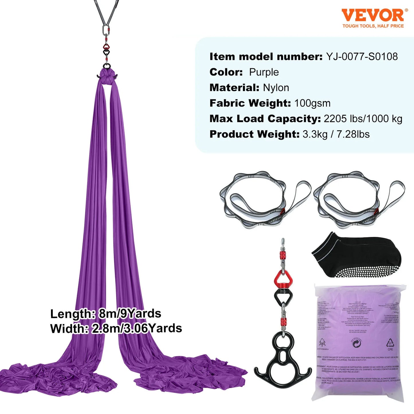 VEVOR Aerial Yoga Hammock Silk Fabric Starter Kit All Levels