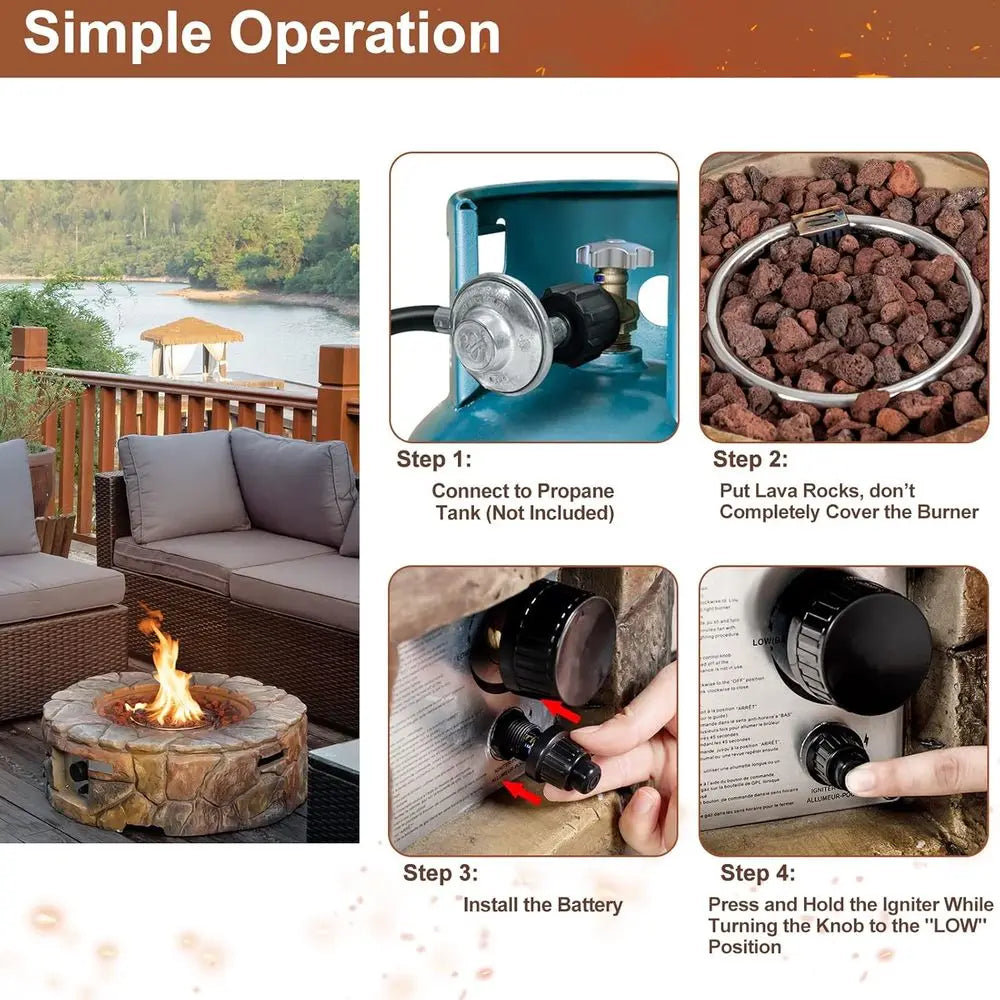 Round Propane Fire Pit 40,000 BTU Lava Rocks PVC Cover