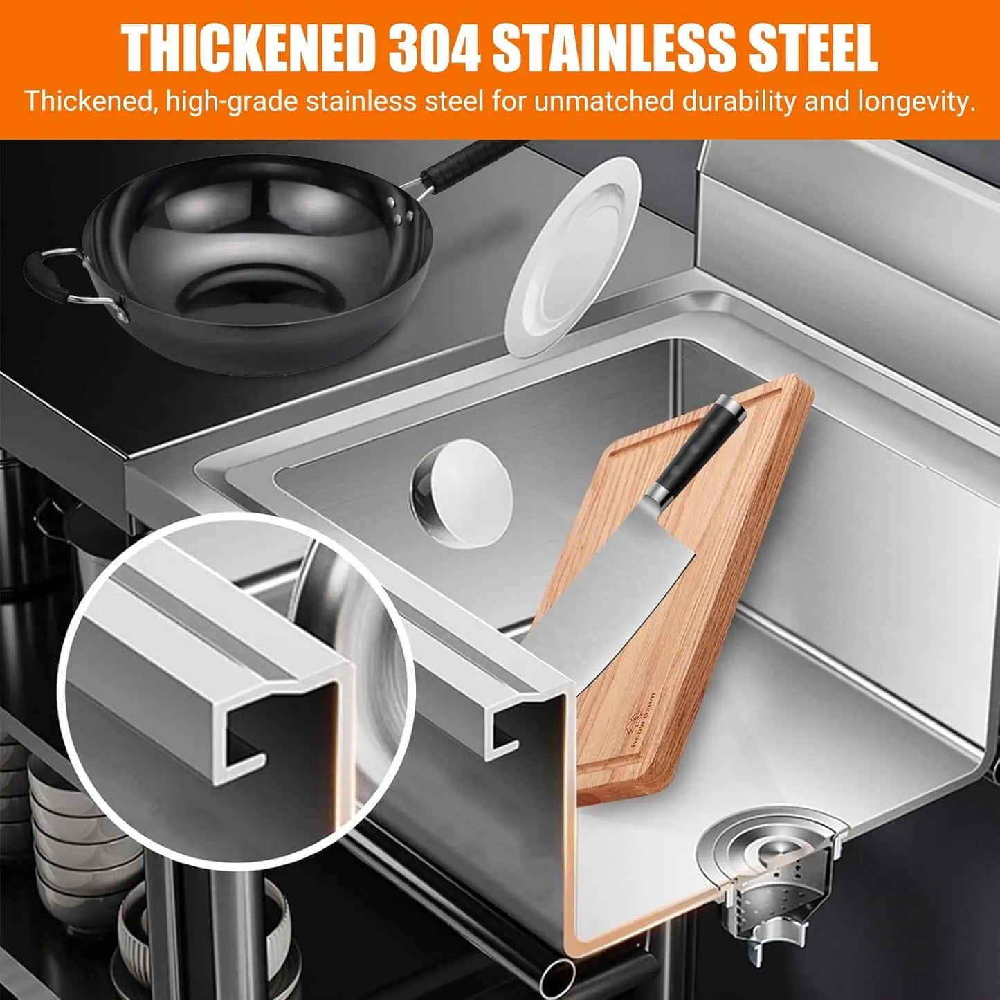 Stainless Steel Kitchen Utility Sink 20" x 20" x 34" Freestanding Single Bowl Sink with Cold and Hot Water Pipe,for Laundry Room