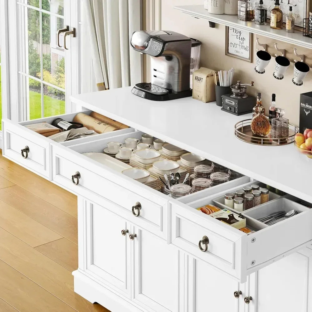 Elegant Farmhouse Style Buffet Sideboard Featuring Substantial Storage And Drawers