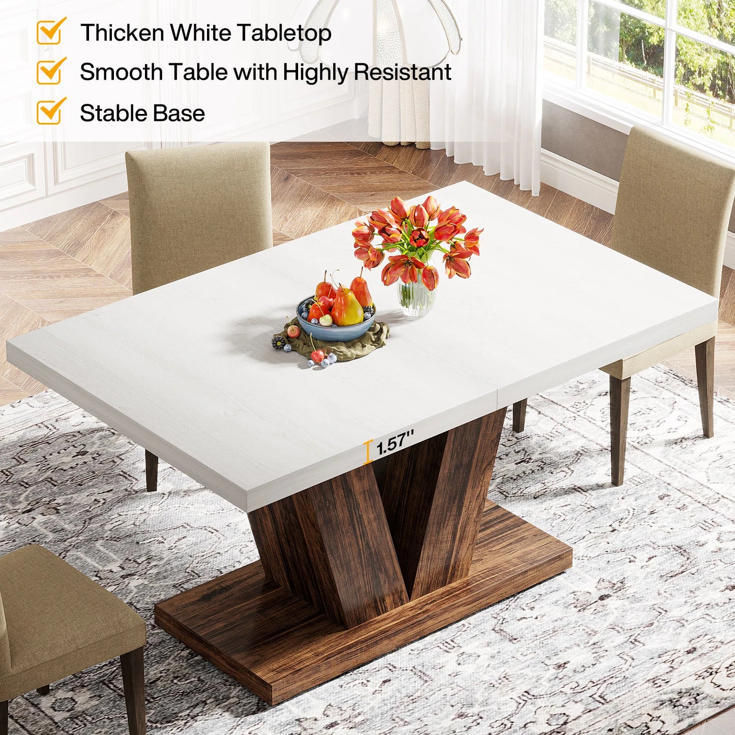 Tribesigns Dining Table For 4 To 6 People Farmhouse Pedestal Style