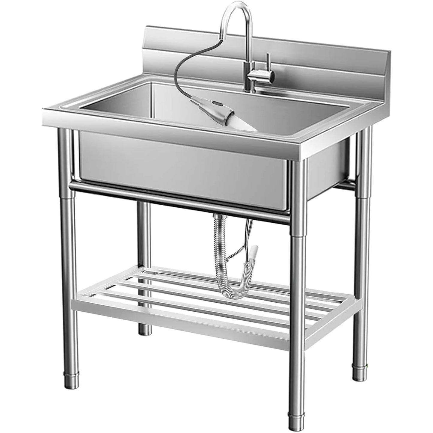 Stainless Steel Kitchen Utility Sink 20" x 20" x 34" Freestanding Single Bowl Sink with Cold and Hot Water Pipe,for Laundry Room
