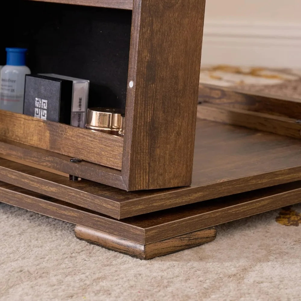 Lockable Floor Standing Wooden Jewelry Armoire with Full Length Mirror 360°Rotatable Jewelry Organizer Cabinet