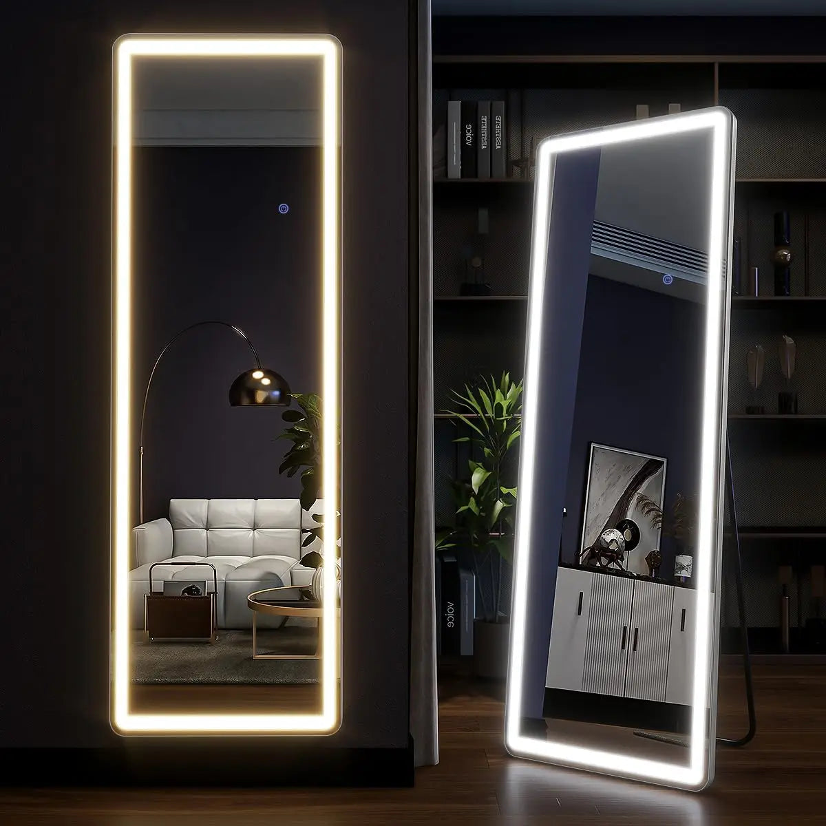 Koonmi Premium LED Contemporary Bedroom Mirror With Integrated Illumination Stand