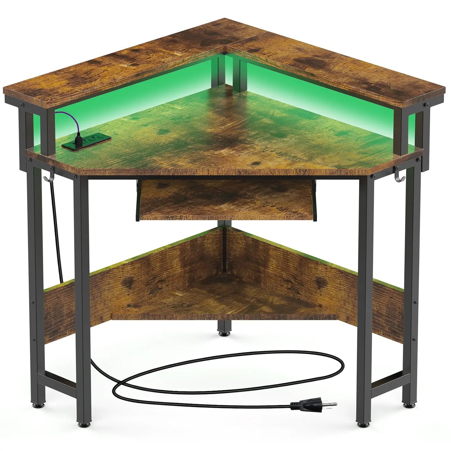 JHK Corner Desk With LED Lights And Storage Shelves