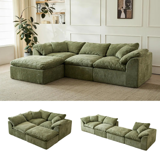 Yeflixvrau Modern Cloud L-Shaped Three-Seater Sofa With Ottoman