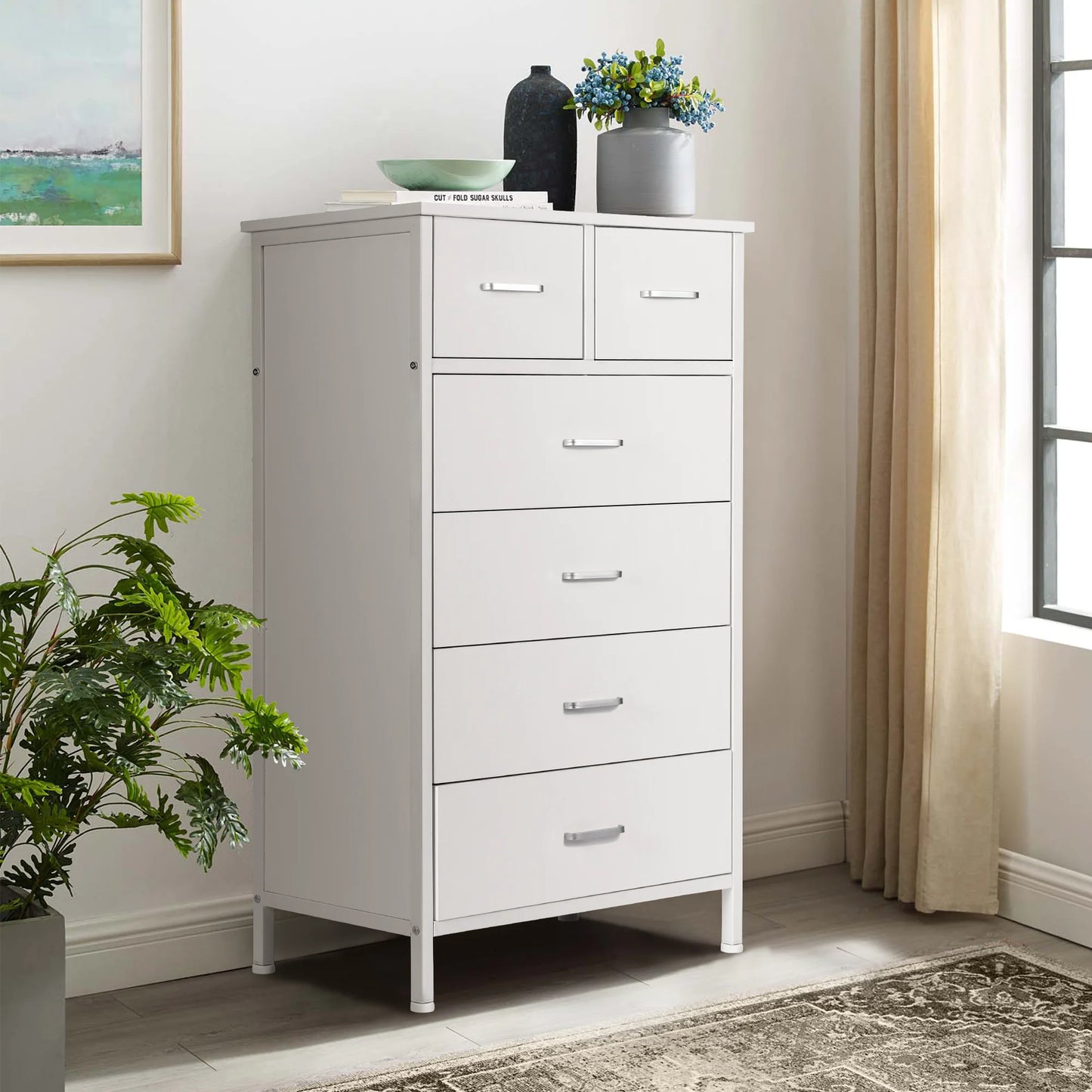 6-Drawer Chest Dresser With Steel Frame For Bedroom Living Room