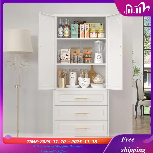 Custom Metal Kitchen Pantry Storage Cabinet With 3 Drawers