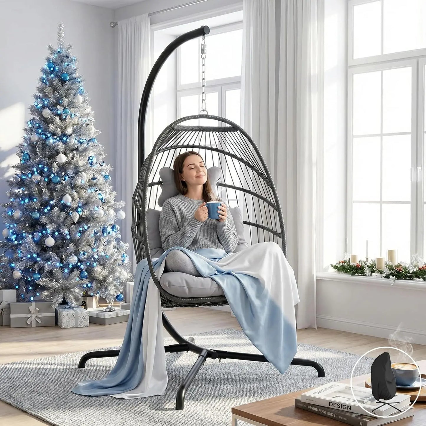 Egg Chair Swing Outdoor Wicker Hanging Chair With Stand