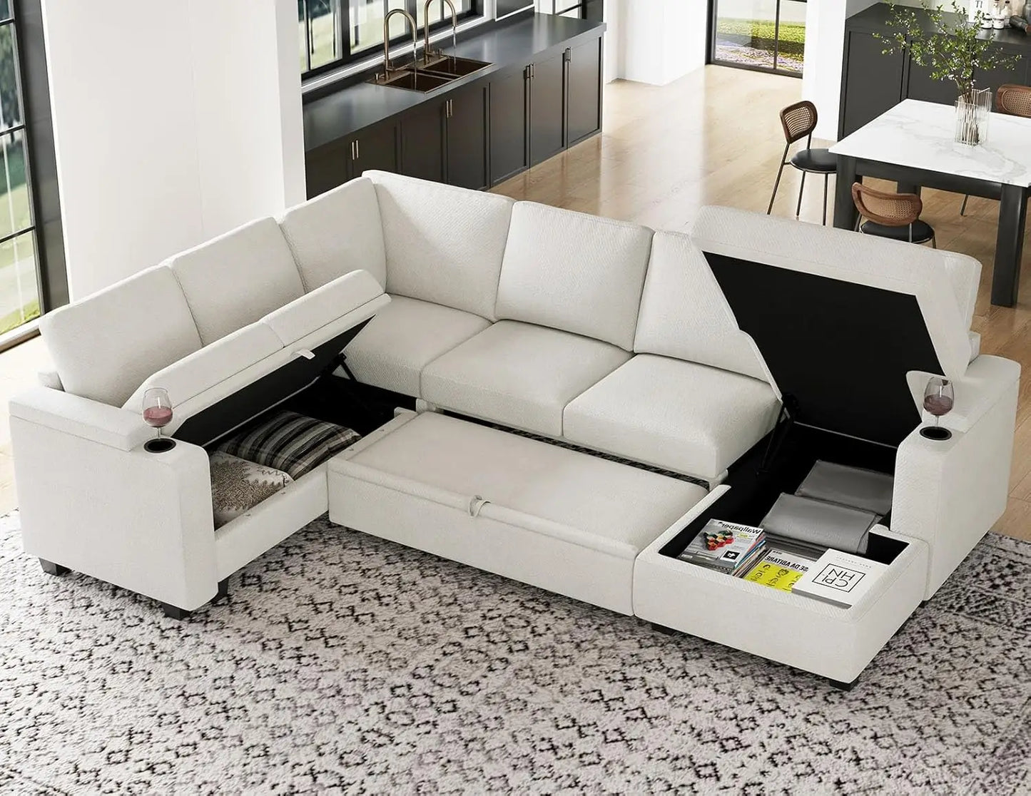 Sleeper Sofa Modular Sectional Pull Out Bed U Shaped Storage