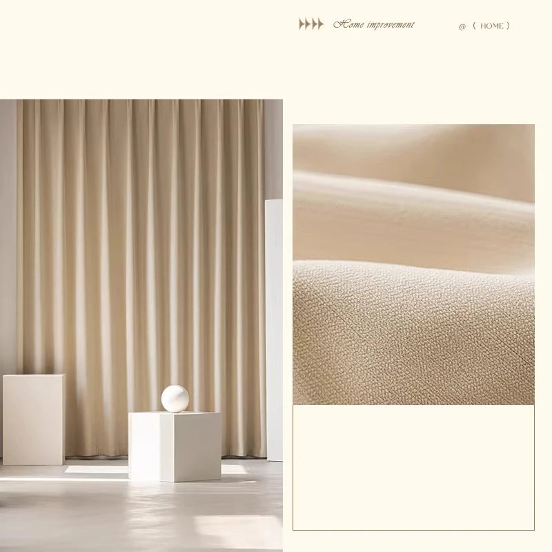 Custom Size French Chenille Cream White Velvet Curtain Modern Simple Blackout Curtains for Living Dining room Bedroom Tulle