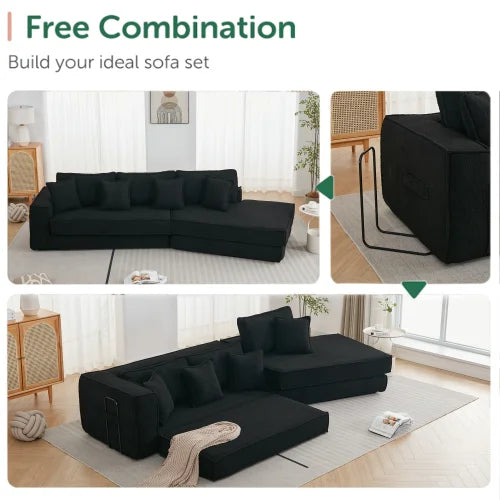 Combination Convertible Sofa Bed 3 Seater With Lamb Wool Fabric