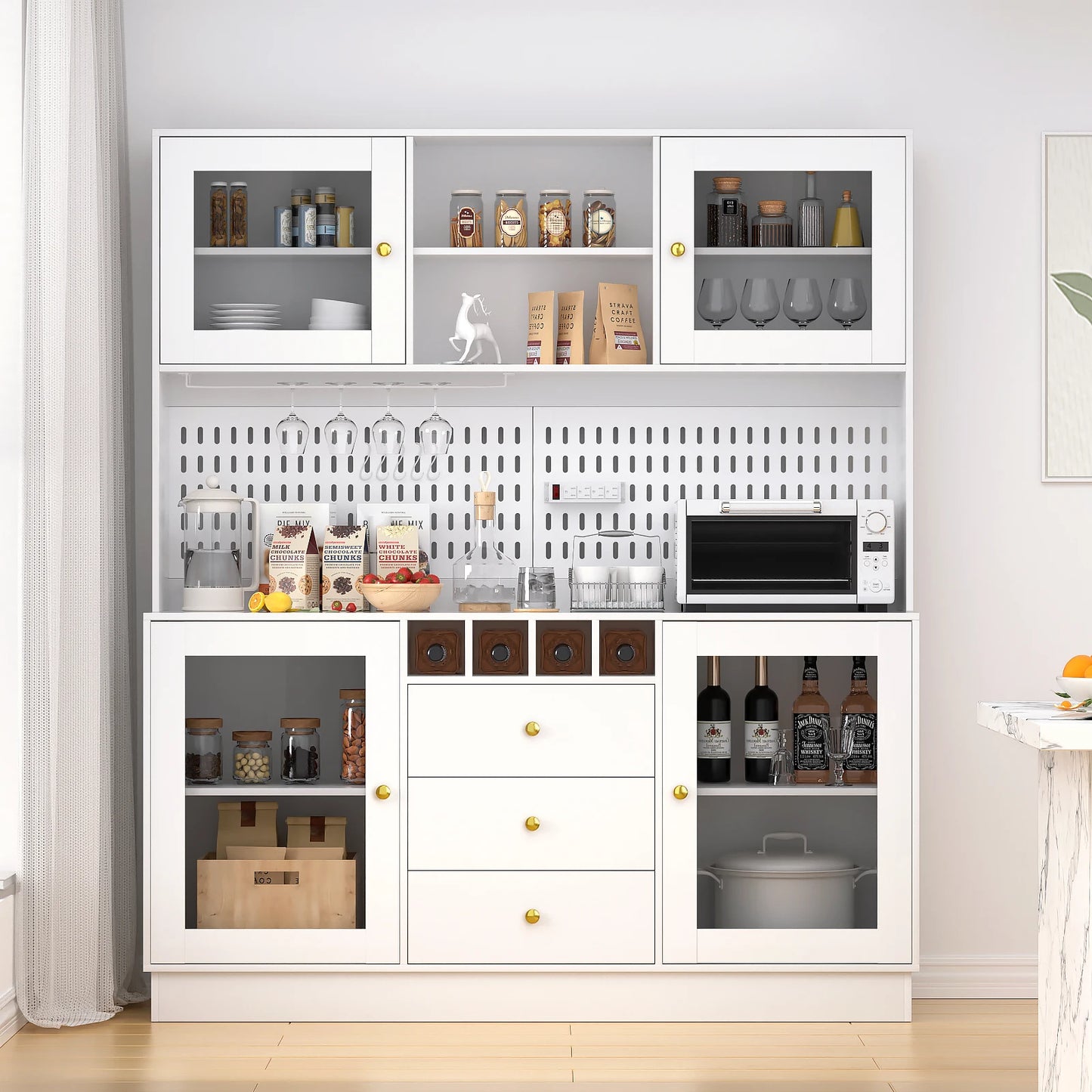 VOWNER Pantry Cabinet Freestanding Kitchen Storage Buffet Pegboard