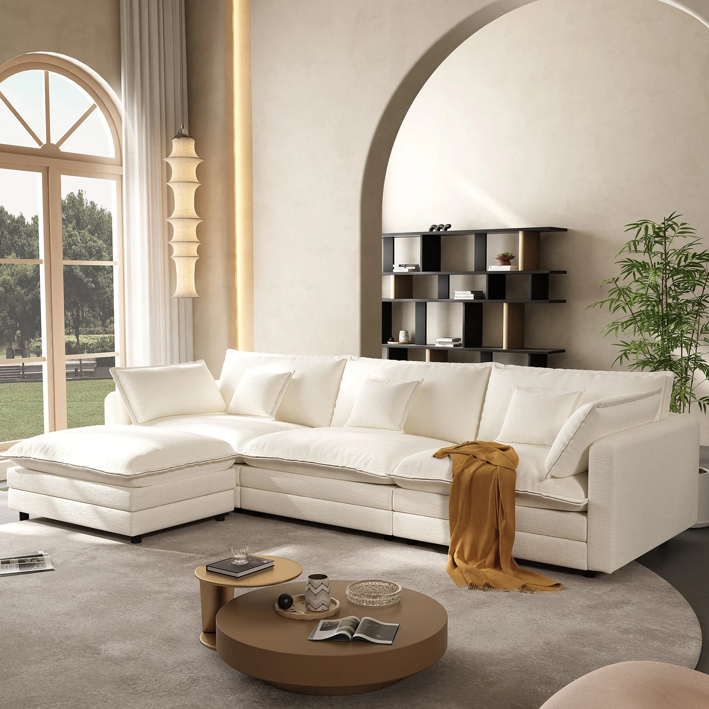 QWCCN Modern L Shaped Velvet Modular Sectional Sofa With Ottoman