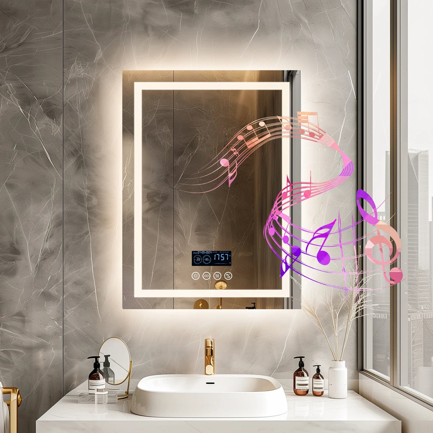Wisfor LED Lighted Bathroom Mirror With Bluetooth Speaker Vanity RGB