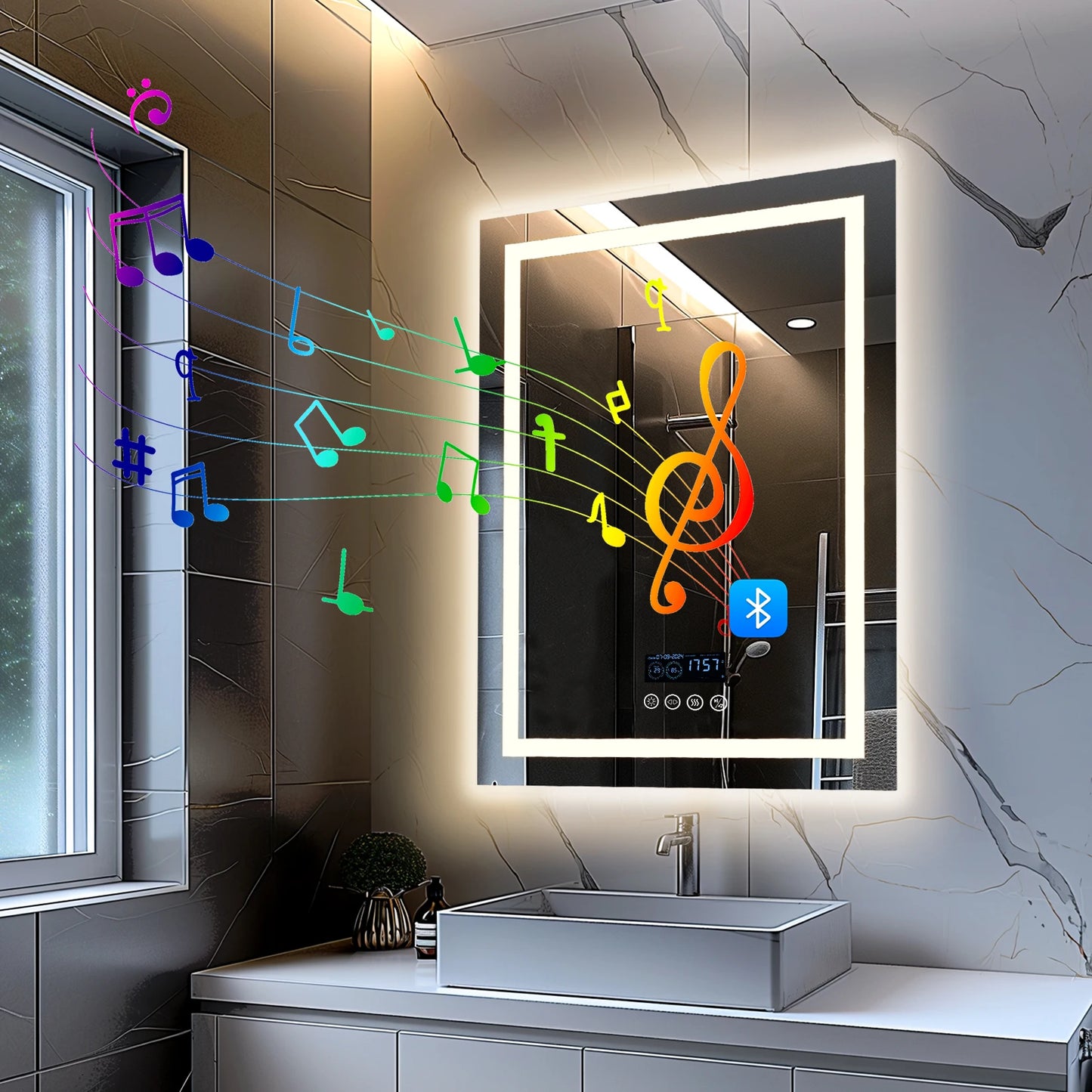 Wisfor LED Lighted Bathroom Mirror With Bluetooth Speaker Vanity RGB
