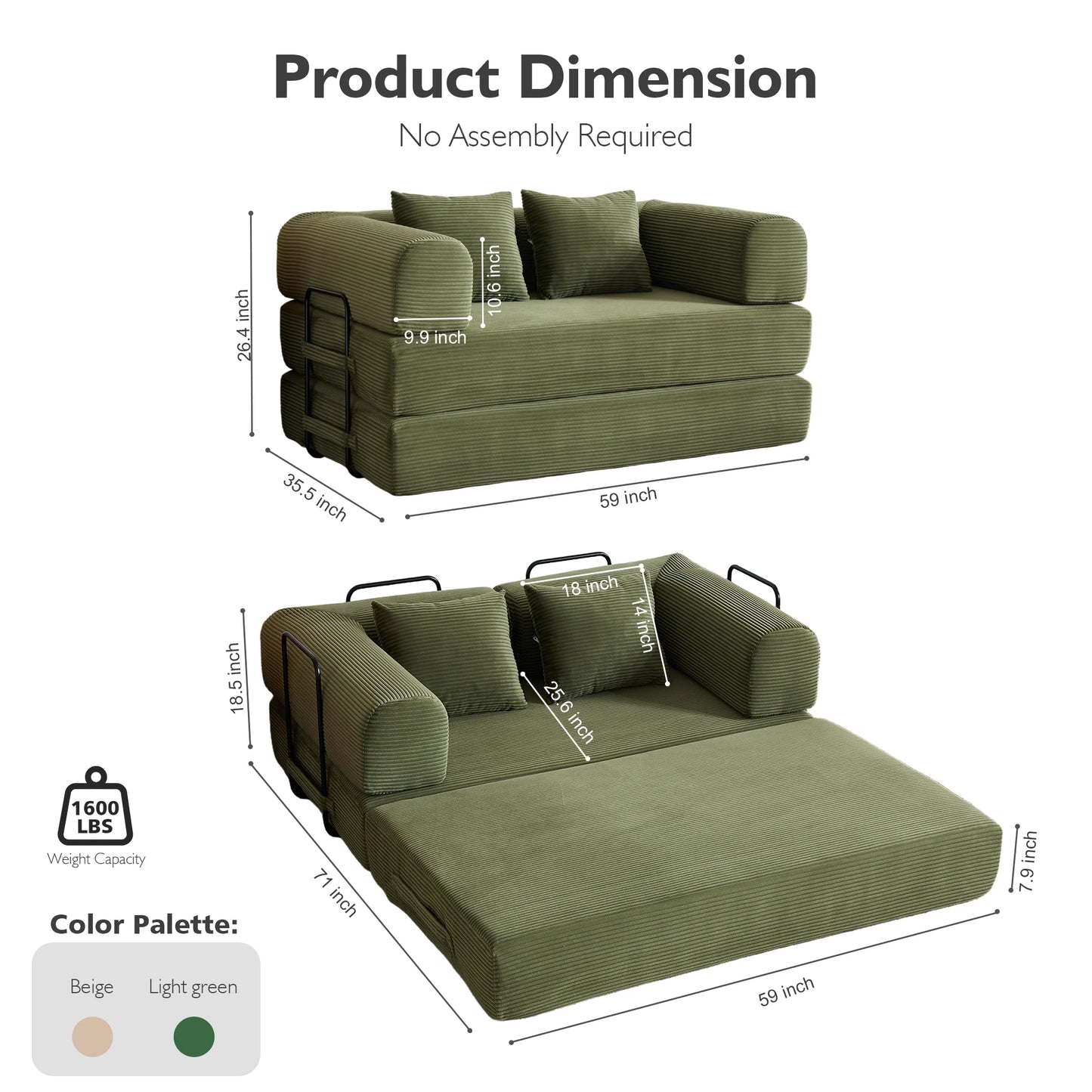 THOLASIS Cloud 4-In-1 Convertible Floor Sofa Bed Living Room