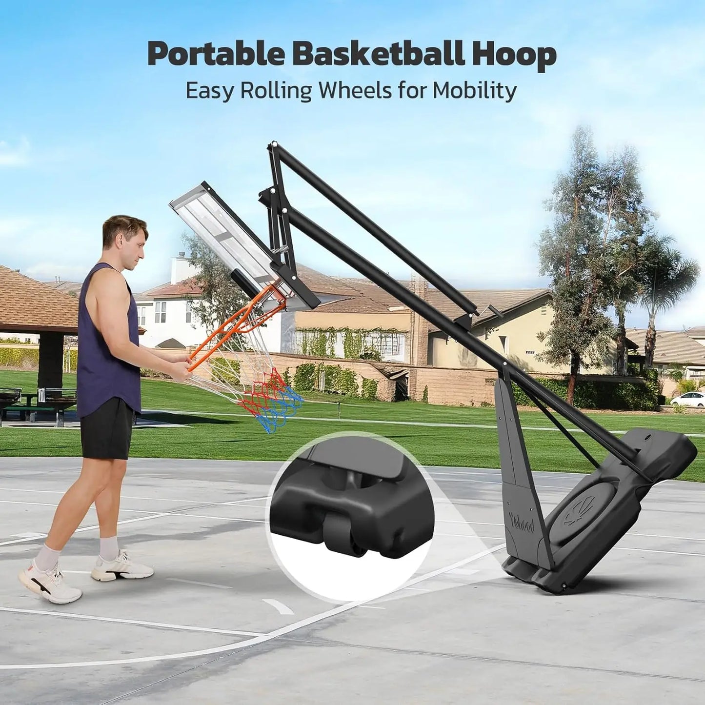 Basketball Hoop Outdoor Freestanding Portable Backboard System With Wheels