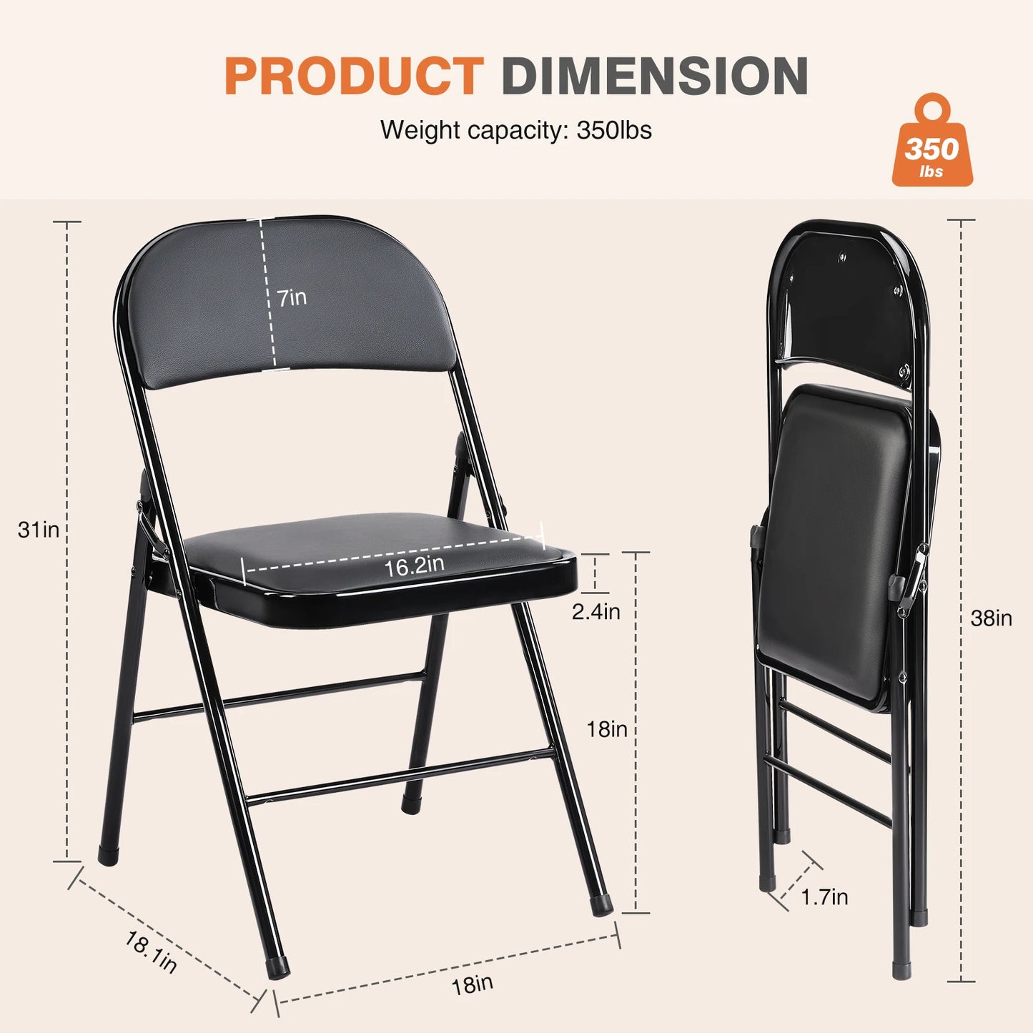 JHK IndustrialGrade Leather Cushioned Folding Chairs QuadPack HeavyDuty SeatingSolutions