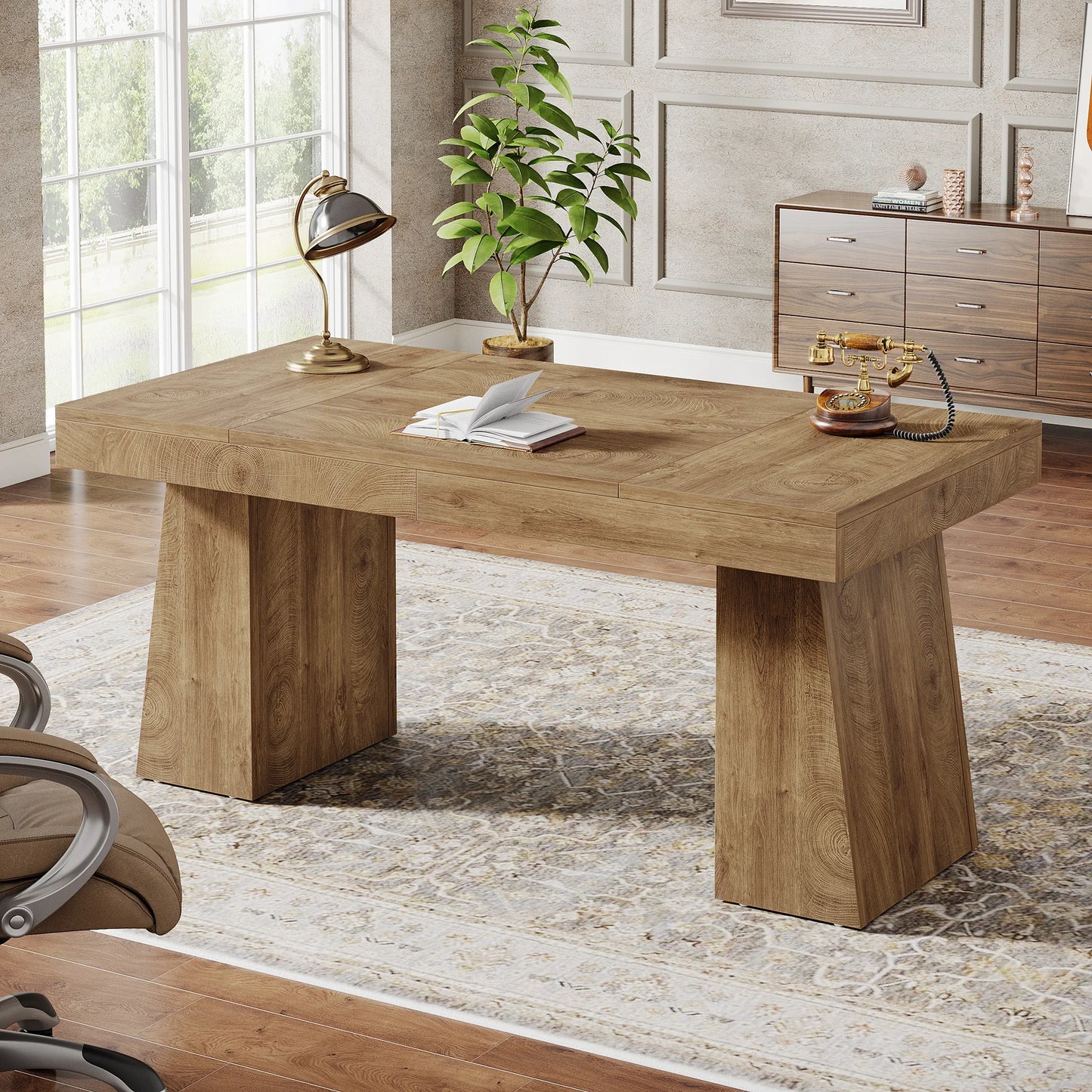 Tribesigns Executive Desk With Double Pedestal Modern Wood Office