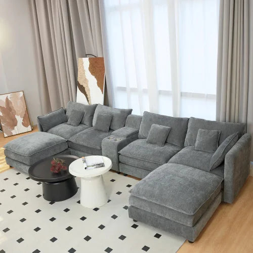 Cloud U Shaped Sofa With Storage Cup Holders Living Room