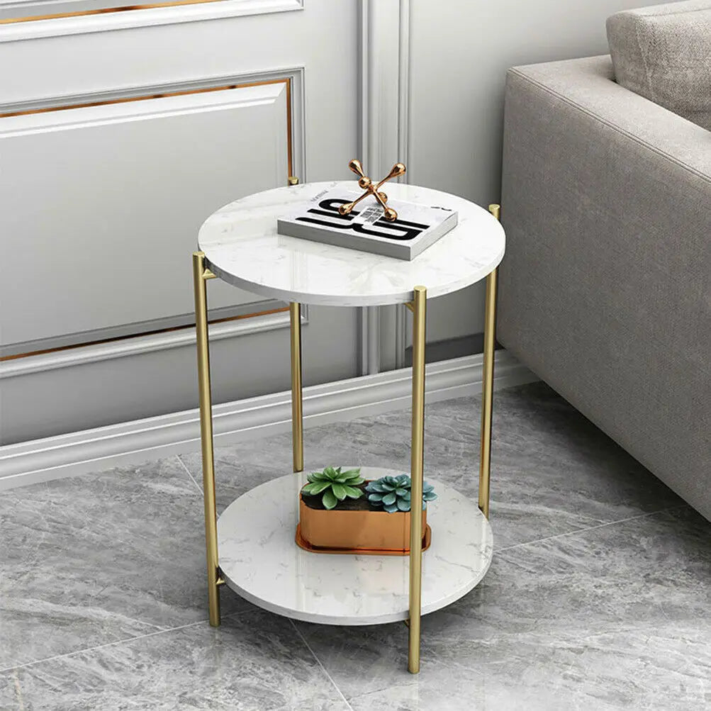LUVODI Two Tier Round Coffee End Tables With Storage Shelf Modern Minimalist Design