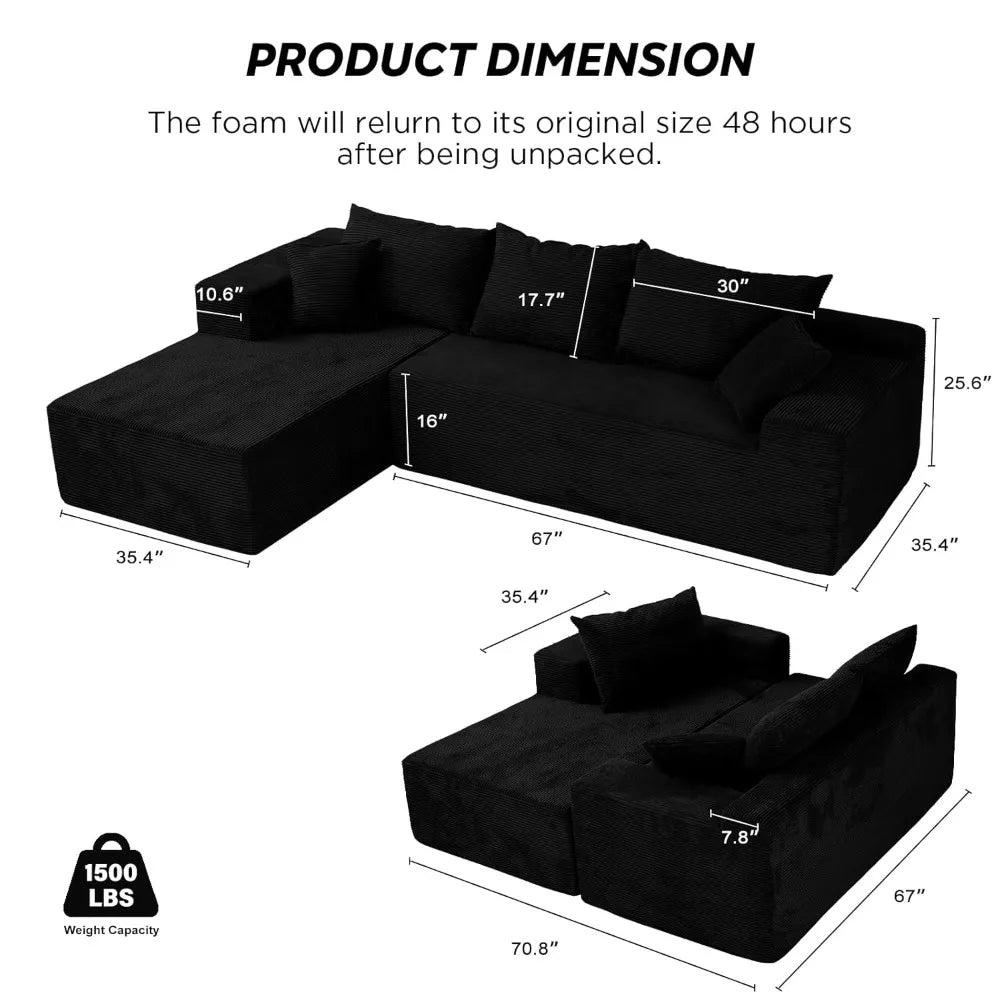 Modular Sectional Sofa With L Shape Chaise No Assembly