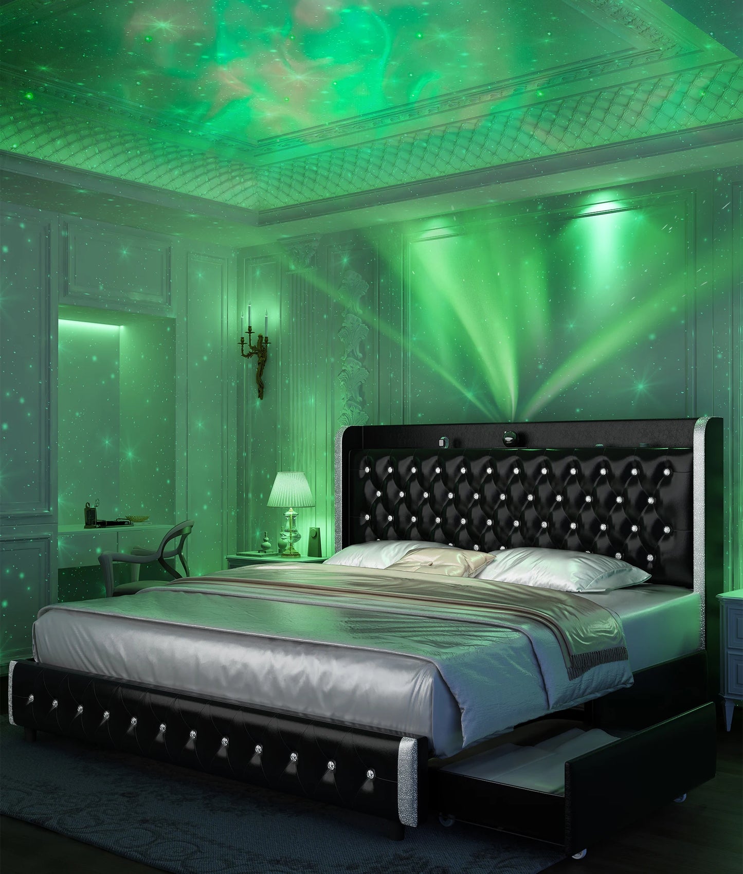 GEGOFORU LED Bed Frame Galaxy Projector Bluetooth USB Ports