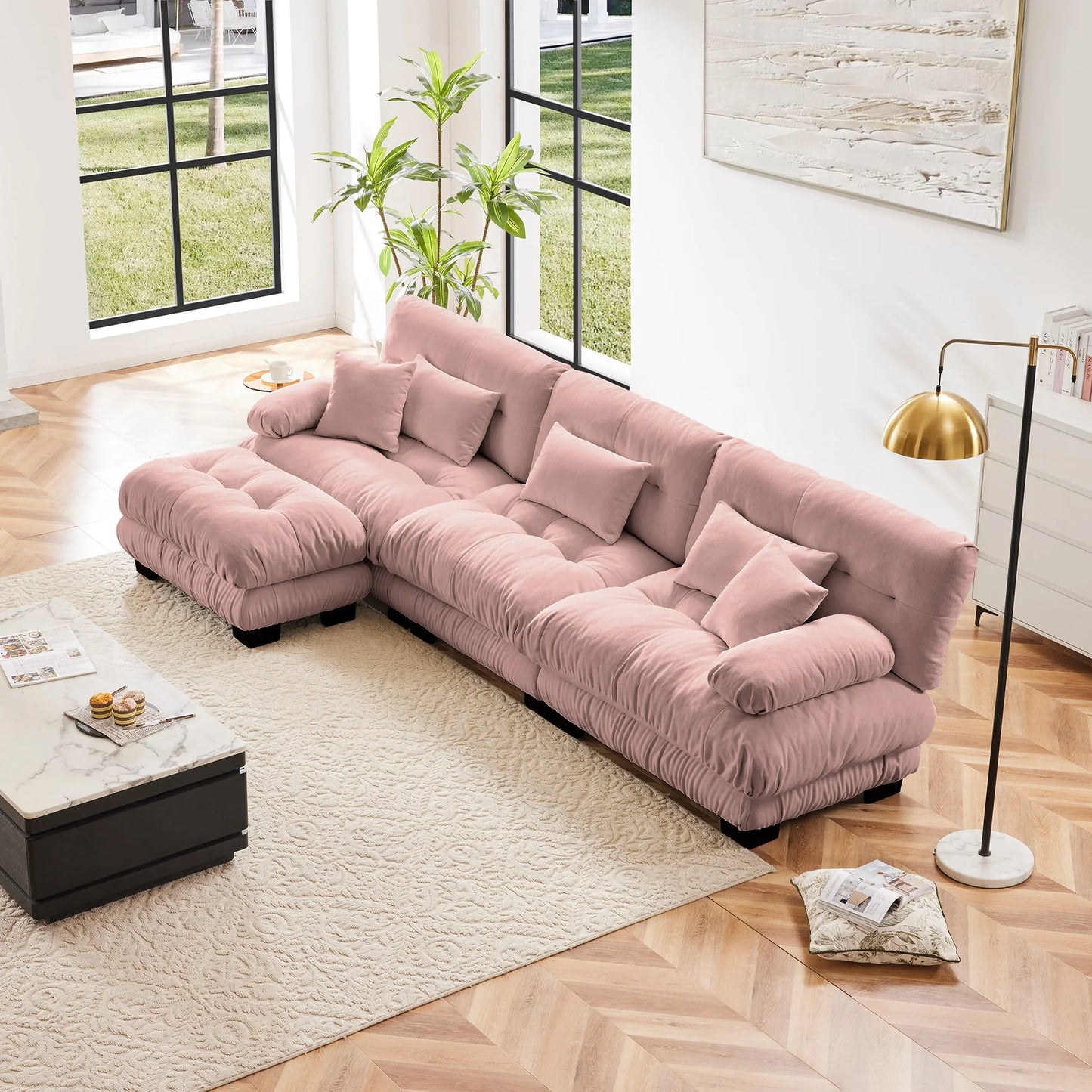Modular Sectional Sofa Chenille With Ottomans Couch For Home Comfort