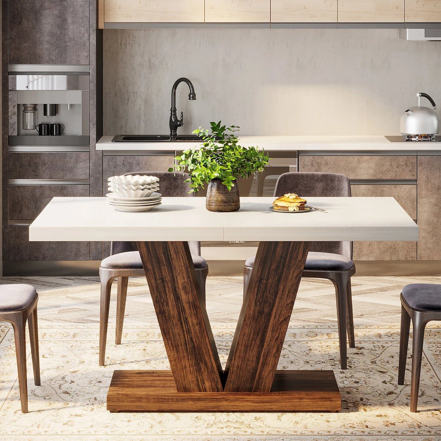 Tribesigns Dining Table For 4 To 6 People Farmhouse Pedestal Style