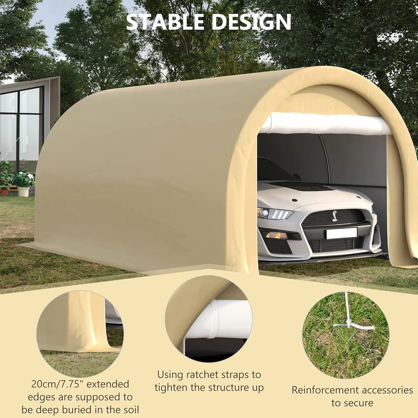Heavy Duty Portable Carport Shelter Tent With Large Zippered Door