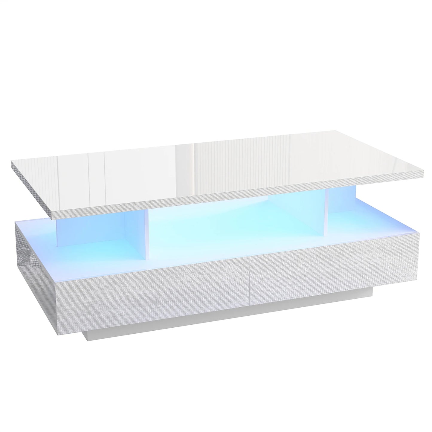 QiaoShiRen LED Coffee Table With Two Storage Drawers Modern
