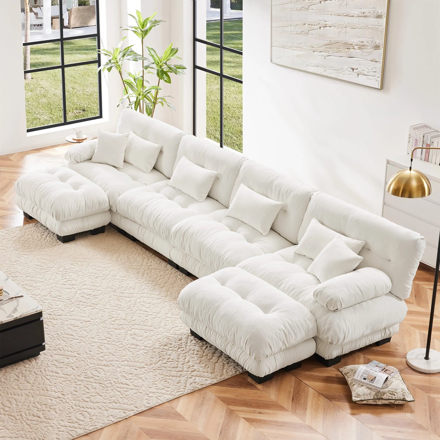 Modular Sectional Sofa Chenille With Ottomans Couch For Home Comfort