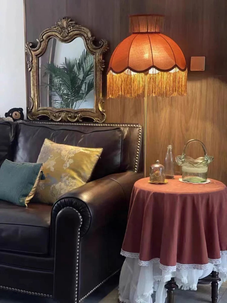 IWP French Tassel Velvet Floor Lamp With Handmade Retro Shade