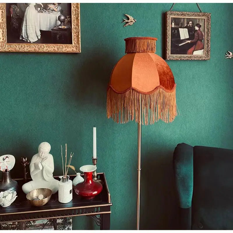 IWP French Tassel Velvet Floor Lamp With Handmade Retro Shade