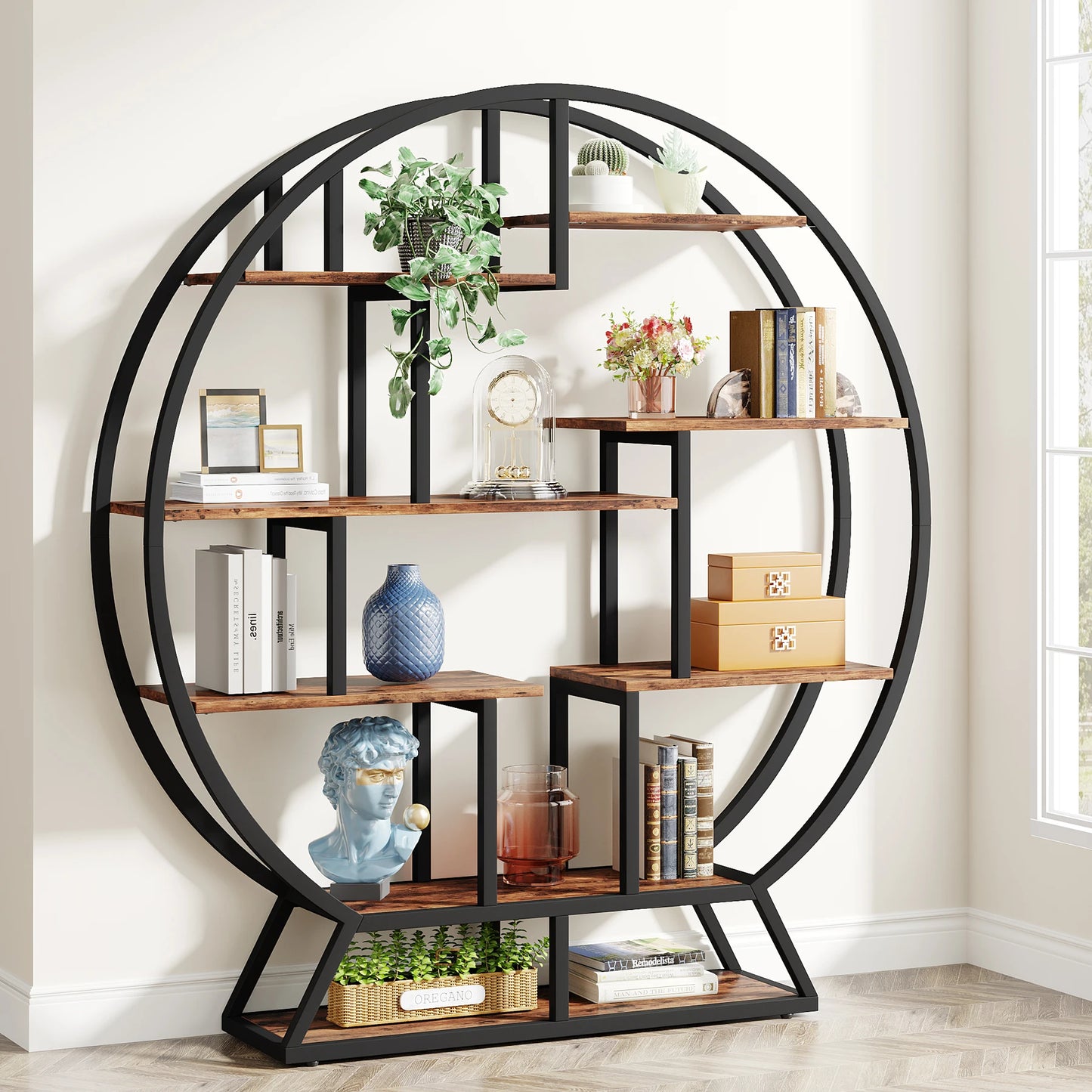 Tribesigns Round Etagere Bookshelf Five Tier Wood Bookcase