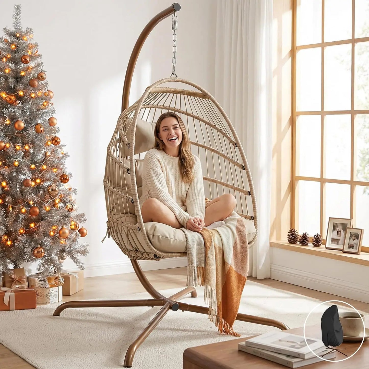 Egg Chair Swing Outdoor Wicker Hanging Chair With Stand