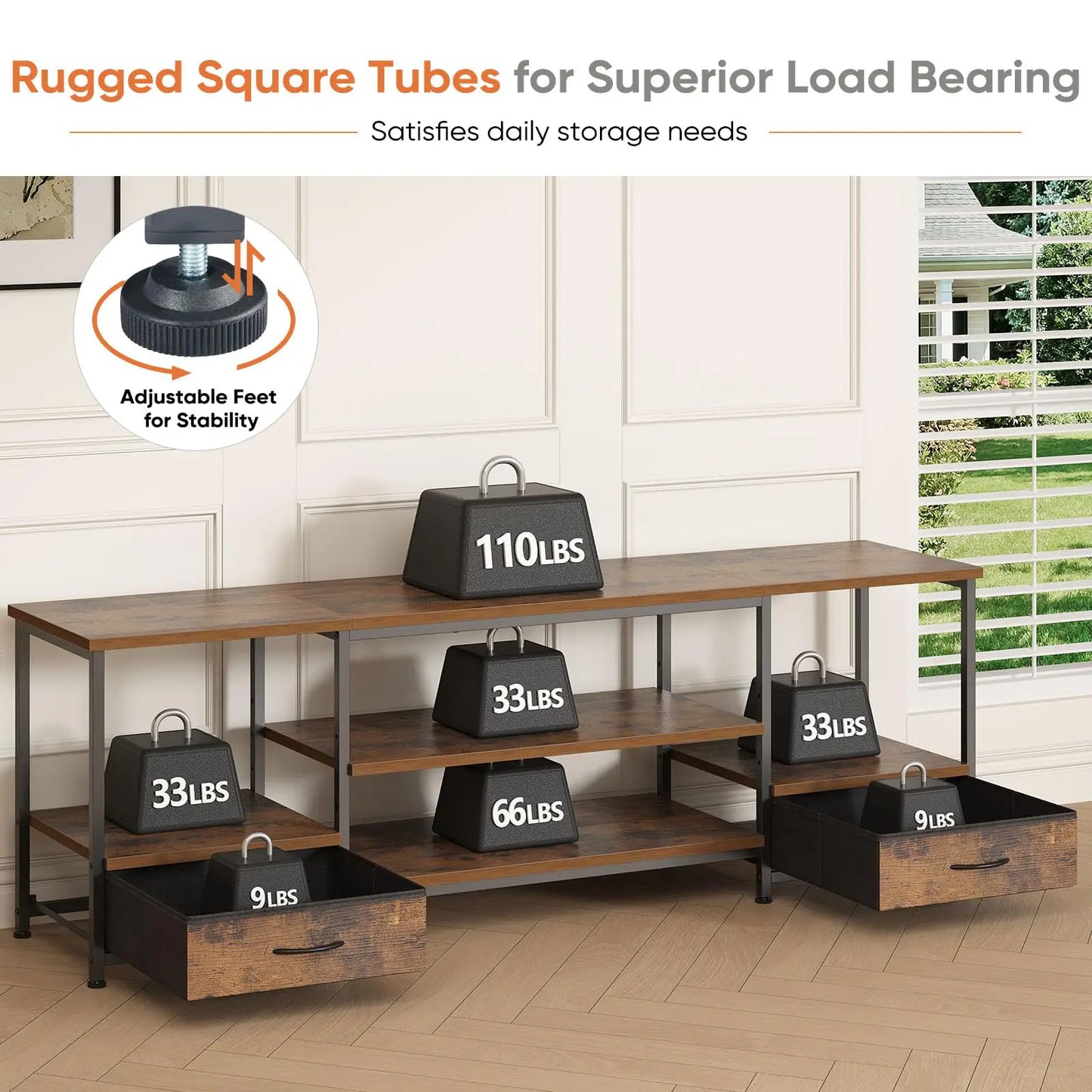 JHK Multifunctional Modular Wooden TV Stand Entertainment Center With ConcealedCableManagement